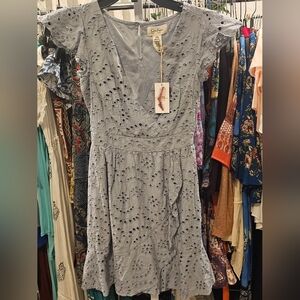 Jessica Simpson Light Gray Eyelet Midi Dress